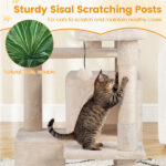 52" Tall Cat Tree Tower with Perches & Condos, Multi-Cat Playground with Scratching Posts (Beige) - Image 9