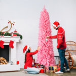 7.5 FT Hinged Christmas Tree, Artificial Pencil Christmas Tree, Unlit Artificial Christmas Pine Tree with 1075 Branch Tips and Sturdy Stand, Pink - Image 3