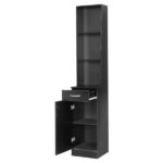 MDF With Triamine One Door One Drawer Three Compartments High Cabinet Bathroom Wall Cabinet Black - Image 5
