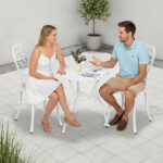 3 PCS Outdoor Bistro Set, All-Weather Cast Aluminum Butterfly Bistro Table and Chairs Set of 2, Patio Bistro Set for Backyard, Garden, Balcony White - Image 3