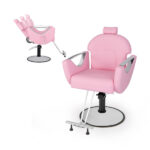 360° Swivel Reclining Barber Chair, Ergonomic Salon Chair with Hydraulic Pump (Pink)