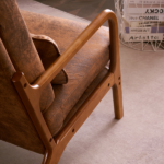 Same Code 28822889 High Back Solid Wood Armrest Backrest Iron Frame Bronzing Cloth Indoor Leisure Chair Orange - Image 27