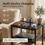 Bedside Table Charging Station Nightstand with USB/C Ports, Adjustable Drawers, 3-Tier Storage Shelf (Shipment from Walmart) - Image 2