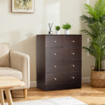 Brown particleboard with melamine laminate finish, 66*40*91cm, 3+2 drawers, chest of drawers with matte gold handles - Image 7