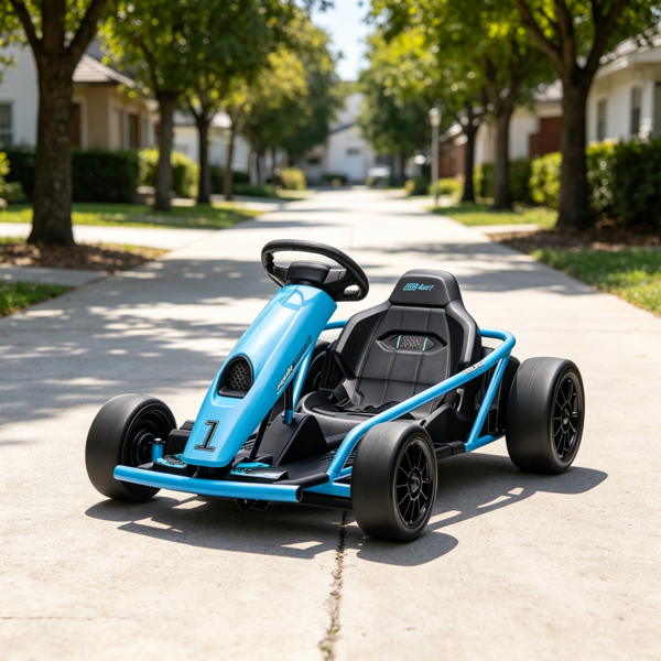 Blue 24V High-Speed Electric Drift Go Kart: Kids Ride-On Racing Vehicle with 2 Speeds for 8-12 Years Old