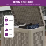 31 Gallon Resin Outdoor Deck Box, Lockable Waterproof UV Resistant Storage Container for Patio Cushions Garden Tools, Light Brown (Shipment from Walmart) - Image 3
