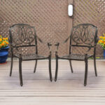 Set of 2 Cast Aluminum Patio Dining Chairs, Stackable Outdoor Bistro Chairs with Armrests for Balcony Backyard Garden Deck, Antique Bronze (Without Cushions) - Image 9