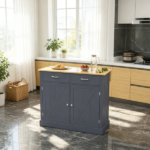Dark Gray Farmhouse Kitchen Cart – Rolling Island with Drop Leaf Wood Breakfast Bar, 2 Drawers & Adjustable Shelves - Image 5
