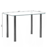 Same Code 65542081 4-seat simple rectangular cylindrical leg table tempered glass stainless steel clear glass 110 * 70 * 75cm - Image 2