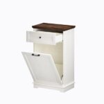 10 Gallon Tilt Out Trash Cabinet Freestanding Trash Bin Cabinet Wood Garbage Recycling Cabinet with Hideaway Drawer Pet Proof Trash Can Holder for Kitchen Living Room, Antique White (not include can) - Image 4