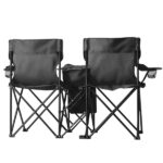 Portable Outdoor 2-Seat Folding Chair with Removable Sun Umbrella Black - Image 13
