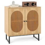 Natural PE Rattan Buffet Cabinet with 3-Level Adjustable Shelf, Boho Style & Soft-Close Hinges
