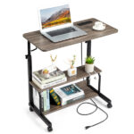 Grey Oak P2 15MM Particle Board with Melamine Coating Adjustable Computer Desk with 3 USB + 2 AC Outlets - Image 18