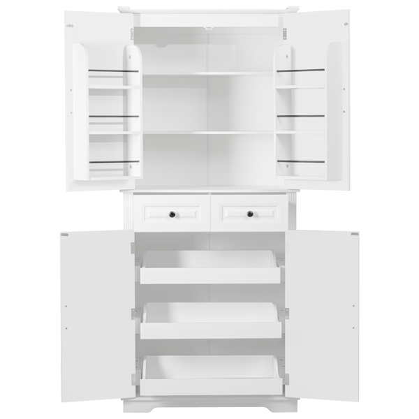 K&K 71" Tall Kitchen Pantry Cabinet with 3 Pull Out Cabinet Organizers, Farmhouse Embossed Texture Storage Cabinet with 6 Door Shelves, 2 Drawers, Freestanding Cupboard for Kitchen, Dining Room White