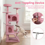 52" Tall Cat Tree Tower with Perches & Condos, Multi-Cat Playground with Scratching Posts (Pink) - Image 5