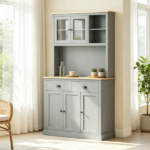 71" Gray Freestanding Kitchen Pantry Cabinet – Modern Tall Hutch with Wide Countertop and Custom Adjustable Shelves - Image 5