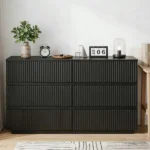 Handleless 6-Drawer Dresser with Grille Finish P2 Particleboard + MDF & Melamine Veneer + Vacuum-Formed Bedside Table 55.12*15.75*27.95in Black - Image 4