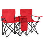 Portable Outdoor 2-Seat Folding Chair with Removable Sun Umbrella Red - Image 14