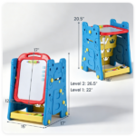 Blue 3-in-1 Kids Double Sided Art Easel, Magnetic Whiteboard & Chalkboard Standing Drawing Board with Adjustable Height Angle, Storage Tray Book Rack Complete Painting Accessories PP Play Easel Gift - Image 6