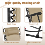 Outdoor Rocking Lounge Chair with Headrest Pillow, Beige - Image 4