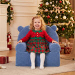 Bear-Shaped Kids Sofa, Teddy Fleece Foam Chair for Toddlers 3+, Portable Bear-Shaped Couch (Navy) - Image 6