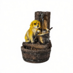 22" 3-Tier Puppy Themed Resin Garden Fountain: Rustic Brown Outdoor Water Fountain with LED Lights & Adjustable Flow - Image 2