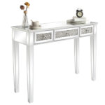 FCH Silver MDF Mirror Surface Broken Glass Three Pumping Computer Desk - Image 11