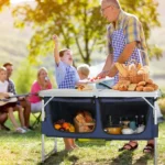 4FT Portable Folding Camping Table with Storage, Aluminum Outdoor Cooking Station with 2 Adjustable Legs, Blue - Image 8