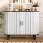 39" Fluted Liquor & Coffee Bar Cabinet with 6 Wine Racks and 3 Glass Holders, Mid-Century Modern Bar Cabinet with A Large Storage Drawer ,4 Hidden Storage Space on the Side , White - Image 17