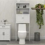 Over The Toilet Rack 2 -Tier Toilet Bathroom Spacesaver Storage Shelf with 2 Doors Wood Storage Organizer Cabinet for Bathroom Freestanding Shelf-White - Image 11