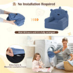 Bear-Shaped Kids Sofa, Teddy Fleece Foam Chair for Toddlers 3+, Portable Bear-Shaped Couch (Navy) - Image 7