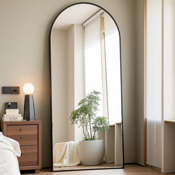 71"x26" Arched Full Length Mirror with Stand Aluminum Frame Floor Mirror for Bedroom,Black (Shipment from Walmart)