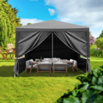 Same Code 00418742 10×10ft Black Outdoor Canopy Gazebo with 4 Removable Side Panels, 2 Zipper Doors and 2 Mesh Windows, Heavy Duty PE Cloth, Powder Coated Iron Pipes for Backyard Party Camping - Image 14