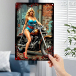CIFbuy 1PC Vintage Blue Dress Woman On Motorcycle 2D Flat Metal Wall Art, Flat Metal Wall Art, Waterproof Witchcraft Graffiti Background Metal Sign, Graffiti Background Metal Sign, 12x8 In WomanikTok, WomanikTok, raft Graffiti Background Metal Sign Self- Mckup Logiop In