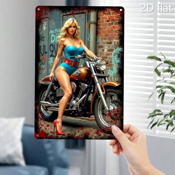 c1bc3b20-819a-4043-ac6b-f71499869b7f.png CIFbuy 1PC Vintage Blue Dress Woman On Motorcycle 2D Flat Metal Wall Art, Flat Metal Wall Art, Waterproof Witchcraft Graffiti Background Metal Sign, Graffiti Background Metal Sign, 12x8 In WomanikTok, WomanikTok, raft Graffiti Background Metal Sign Self- Mckup Logiop In - Image 1
