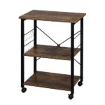 Baker's Rack 3-Tier Kitchen Utility Microwave Oven Stand Storage Cart Workstation Shelf(Vintage Board Top Black Metal Frame) - Image 3