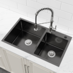 Stainless Steel Kitchen Sink, 32″x19″ Double Bowl in Black, Overmount Handmade Sink, with US Standard Drain and Hook[Unable ship on weekends, TK/TEMU only for pickup, only TX10643 warehouse supports GOFO] - Image 10