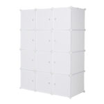 12 Cube Organizer Stackable Plastic Cube Storage Shelves Design Multifunctional Modular Closet Cabinet with Hanging Rod White - Image 3