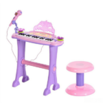 Pink 32-Key Kids Toy Piano: Princess Style with Stool, MP3, Record, Flashing Lights & Microphone - Image 2