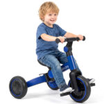 5-In-1 Foldable Toddler Tricycle, Adjustable Handlebar & Ergonomic Seat with Removable Pedals - Blue - Image 2