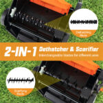 Corded Electric Lawn Dethatcher with 16-Inch Cutting Width, Wear-Resistant Wheels & Large Removable Grass Bag for Home Lawn - Orange - Image 9