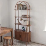 Arched Ceiling + 4-Layer Open Shelving + Double-Door Roller Shutter Display Case Locker with Black US Standard Socket (1USB+1Type-C) & Particleboard Melamine Veneer & Painted Iron Pipe 31.5*13.78*70.87in Walnut - Image 13
