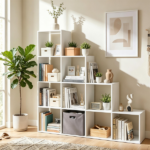 White Stepped 10-Cube Open Bookshelf 4-Tier Engineered Wood Storage Display Rack with Anti-Tipping Kits, Freestanding Book Organizer for Living Room Bedroom Hallway Office
