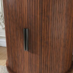 Mid Century Modern Cylinder End Table with Built-in Charging Station & Sliding Door, 2-Tier Storage Round Nightstand with USB Ports, Walnut Bedside Table for Living Room, Bedroom, Entryway - Image 16
