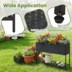 Black PE Rattan Elevated Planter with Lower Shelf, 101.6×30.48×71.12cm Raised Garden Bed with Drainage - Image 8