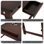 Adjustable Bamboo Laptop Bed Tray with Storage Drawer, 4 Tilt Angles 9"-11.5" Height Foldable Lap Desk Ventilation Holes Anti-Fall Baffle for Bed Sofa Picnic Brown - Image 7