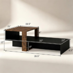 2-Tier Modern Geometric Coffee Table Engineered Wood Low Center Table with Storage Shelf, Waterproof Surface Cross Base Accent Table for Living Room Tea Game Work - Black & Brown - Image 4
