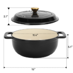 Cast iron 7.5QT cooking pot - Pure black - includes two silicone gloves - Enamel pot - Image 2