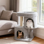 26" Compact Cat Tree with 2 Condos & Sisal Scratching Posts, Anti-Tip Cat Tower for Small Spaces - Image 6