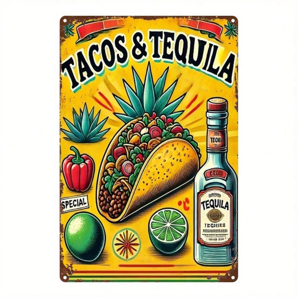CIFbuy 1pc Vintage Mexican Metal Sign, Retro Tortilla Chili Pepper Tequila Wall Art, 2D Flat Tin Plaque Decor For Home Kitchen Bar Gard TikTok, TikTok, Art Self-pickup Logiopics